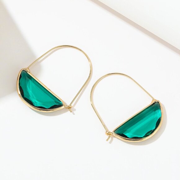 New! Anthropologie Mona Emerald Gold Crescent Earrings (1072) NWOT - Picture 2 of 2